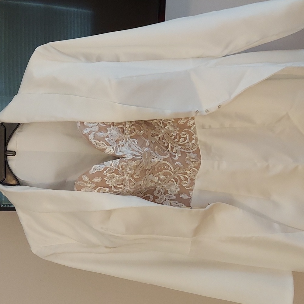 Bridal pantsuit, white with lace